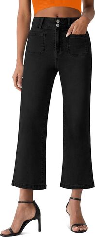 Cropped Jeans for Women High Waisted Women's Cropped Wide Leg Jeans Trendy Stretchy Crop Flared Denim Pants in Saudi Arabia