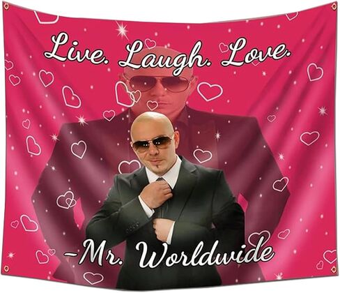 Kreomitxt Mr Worldwide Tapestry, Live Laugh Love Funny Tapestry with Metal Ring Hooks for Indoor or outdoor Wall Hanging Decor Horizontal 60 * 50 inch in Saudi Arabia