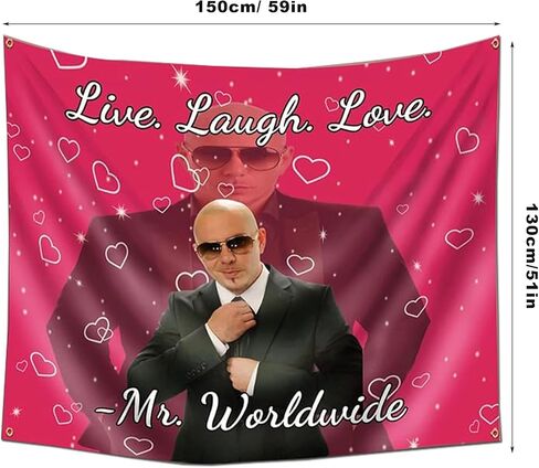 Kreomitxt Mr Worldwide Tapestry, Live Laugh Love Funny Tapestry with Metal Ring Hooks for Indoor or outdoor Wall Hanging Decor Horizontal 60 * 50 inch in Saudi Arabia