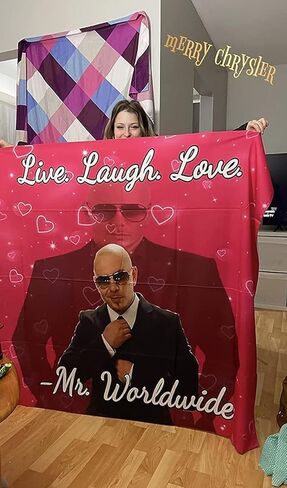 Kreomitxt Mr Worldwide Tapestry, Live Laugh Love Funny Tapestry with Metal Ring Hooks for Indoor or outdoor Wall Hanging Decor Horizontal 60 * 50 inch in Saudi Arabia