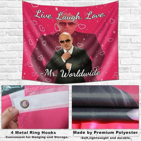 Kreomitxt Mr Worldwide Tapestry, Live Laugh Love Funny Tapestry with Metal Ring Hooks for Indoor or outdoor Wall Hanging Decor Horizontal 60 * 50 inch in Saudi Arabia
