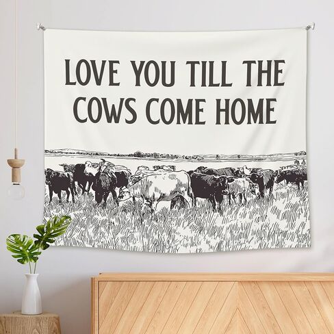 EGBTL Vintage Western Cow Tapestry, Rustic Country Western Wall Tapestry for Bedroom, Love You Till the Cows Come Home Tapestries Wall Hanging Decor for Home Farmhouse Living Room, 50x60 Inches in Saudi Arabia
