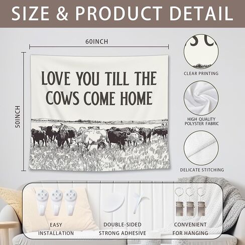 EGBTL Vintage Western Cow Tapestry, Rustic Country Western Wall Tapestry for Bedroom, Love You Till the Cows Come Home Tapestries Wall Hanging Decor for Home Farmhouse Living Room, 50x60 Inches in Saudi Arabia