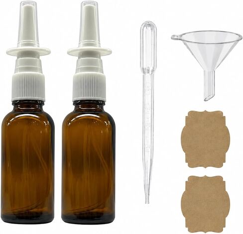 Nasal Spray Bottle Empty 1 oz Nasal Sprayer - 0.12cc per Spray! Empty, Glass, Refillable, Travel Sized, Quality Glass for Saline Applications! (2 blue bottles) in Kuwait