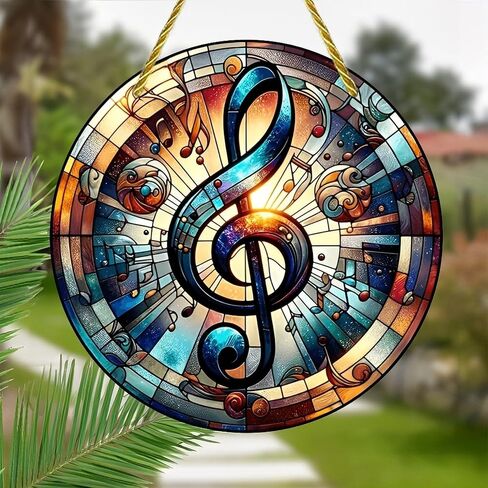 صائد الشمس الأكريليك الملون، مفتاح ثلاثي من الزجاج الملون، نافذة معلقة مقاس 7 بوصة ديكور فني جداري مع تصميم نمط الزجاج الملون المطبوع، فكرة هدية وحلية حديقة للاستخدام الداخلي والخارجي in Kuwait