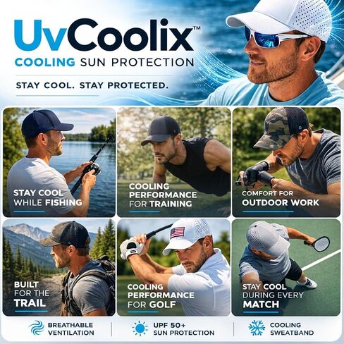 قبعة بيسبول UVCoolix™ بعصابة رأس باردة بعلم الولايات المتحدة الأمريكية، قبعة بيسبول وطنية قابلة للتنفس بفتحة تهوية بالليزر، قبعة Snapback للأداء، UV50+ الشمس، مقاومة للماء، أبيض/علم الولايات المتحدة الأمريكية/مموه مطبوع تحت الحافة M/L in Kuwait