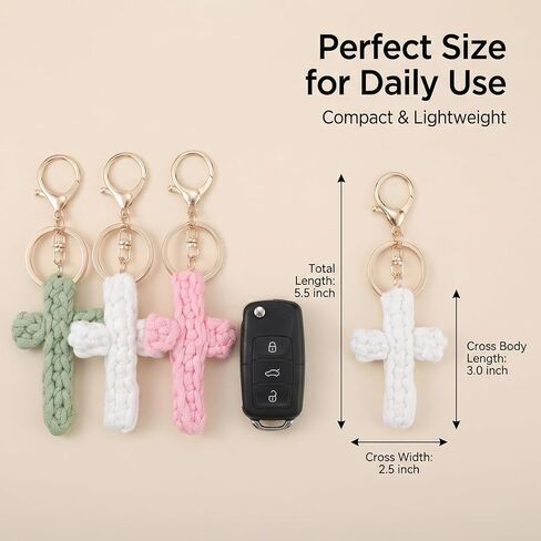 BESARME 3 Pack Cross Keychains, Christian White Pink Green Colors Cross Key Chain Car Accessories Handmade Soft Cross Keychain Boho Suitable Gift for Baptism, Communion, Church, Friends, Teachers in Kuwait