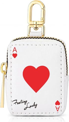 Kenning Playing Card Keychain Pouch for Women Ace of Hearts Key Holder with Gold Keyring Clip Lucky Card Small PU Leather Wallet for Keys Coins Lipstick Bag Charm Accessories in Kuwait