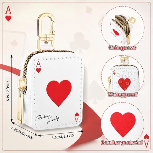 Kenning Playing Card Keychain Pouch for Women Ace of Hearts Key Holder with Gold Keyring Clip Lucky Card Small PU Leather Wallet for Keys Coins Lipstick Bag Charm Accessories in Kuwait