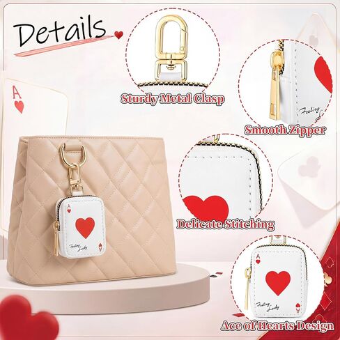 Kenning Playing Card Keychain Pouch for Women Ace of Hearts Key Holder with Gold Keyring Clip Lucky Card Small PU Leather Wallet for Keys Coins Lipstick Bag Charm Accessories in Kuwait