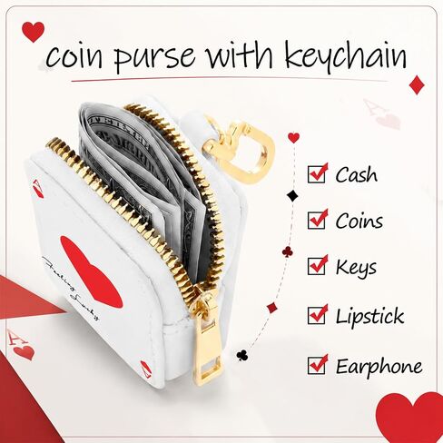 Kenning Playing Card Keychain Pouch for Women Ace of Hearts Key Holder with Gold Keyring Clip Lucky Card Small PU Leather Wallet for Keys Coins Lipstick Bag Charm Accessories in Kuwait
