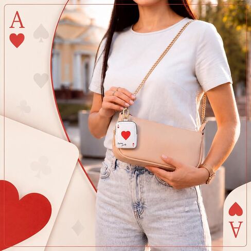 Kenning Playing Card Keychain Pouch for Women Ace of Hearts Key Holder with Gold Keyring Clip Lucky Card Small PU Leather Wallet for Keys Coins Lipstick Bag Charm Accessories in Kuwait