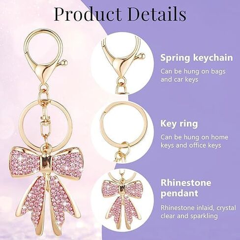 Pink Keychain Accessories Bow Keychain For Women, Plated Rhinestone Bowknot Keychains Cute Pink Car Key Chain Aesthetic Accessories For Key Purse Bags Handbags Backpack in Saudi Arabia