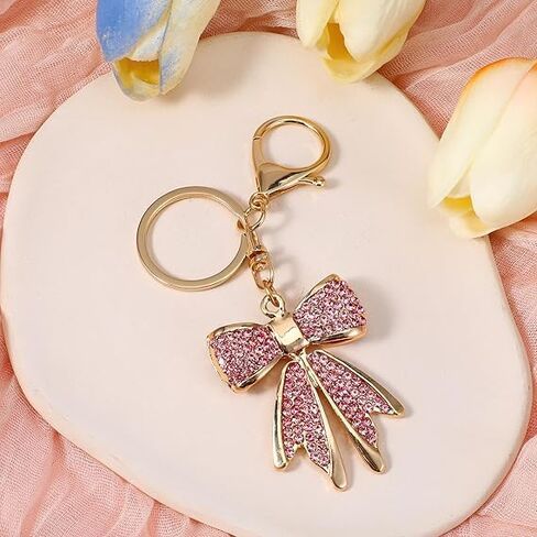 Pink Keychain Accessories Bow Keychain For Women, Plated Rhinestone Bowknot Keychains Cute Pink Car Key Chain Aesthetic Accessories For Key Purse Bags Handbags Backpack in Saudi Arabia