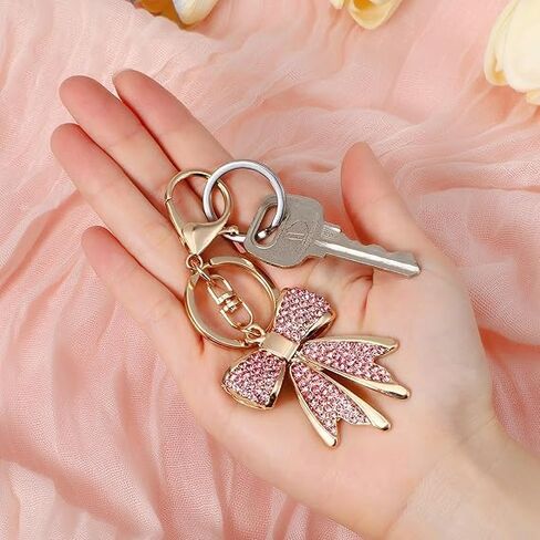 Pink Keychain Accessories Bow Keychain For Women, Plated Rhinestone Bowknot Keychains Cute Pink Car Key Chain Aesthetic Accessories For Key Purse Bags Handbags Backpack in Saudi Arabia