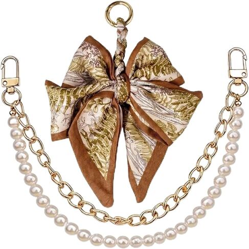 Pearl Bow Bag Chain Charms - Ribbon Bowkont Keychain and Pearls Bagchain, Purse Extender Chains for Crossbody Bags Charm Women Handbag Decoration Accessories in Saudi Arabia