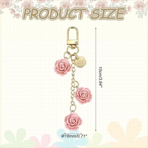 MECCANIXITY Flower Charm Keychain, Cute Resin Rose Pendant Keychains Tassel Chain Keyring with Jewelry Box for Women in Kuwait