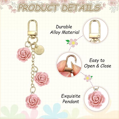 MECCANIXITY Flower Charm Keychain, Cute Resin Rose Pendant Keychains Tassel Chain Keyring with Jewelry Box for Women in Kuwait