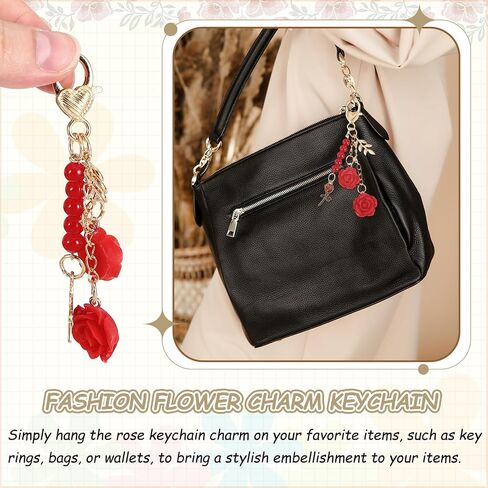 MECCANIXITY Flower Charm Keychain, Cute Resin Rose Pendant Keychains Tassel Chain Keyring with Jewelry Box for Women in Kuwait