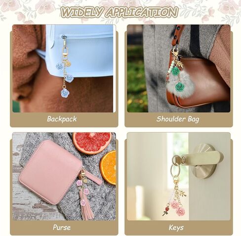 MECCANIXITY Flower Charm Keychain, Cute Resin Rose Pendant Keychains Tassel Chain Keyring with Jewelry Box for Women in Kuwait