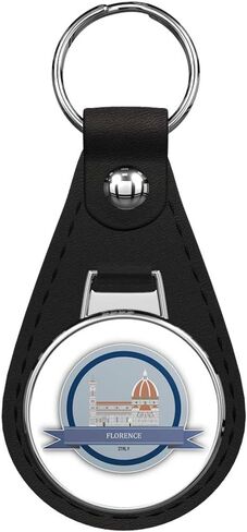 Florence Italy Travel Emblem Keychain Black Premium Leather Key Chain with Key Ring in Saudi Arabia