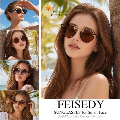 نظارات شمسية من FEISEDY بتصميم كلاسيكي مستدير معدني للنساء، حماية من الأشعة فوق البنفسجية 400، ظلال كلاسيكية مزدوجة للوجه للوجه الصغير B0427 in Kuwait