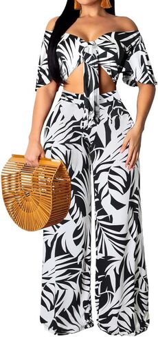 Elegant Two Piece Sets for Women Sexy Short Sleeve Top Long Straight Pants Beach Vacation Outfits in Saudi Arabia