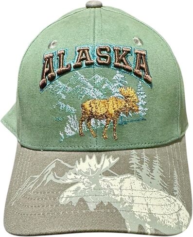 Robin Ruth Quality Ball Cap Hat Alaska Moose Mountain Graffic Bill and Embroidered Detail Green in Saudi Arabia