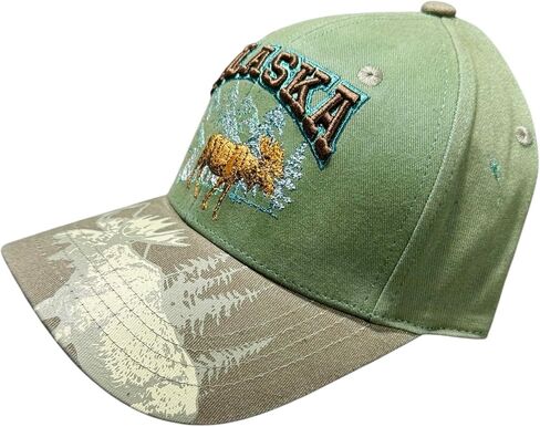 Robin Ruth Quality Ball Cap Hat Alaska Moose Mountain Graffic Bill and Embroidered Detail Green in Saudi Arabia