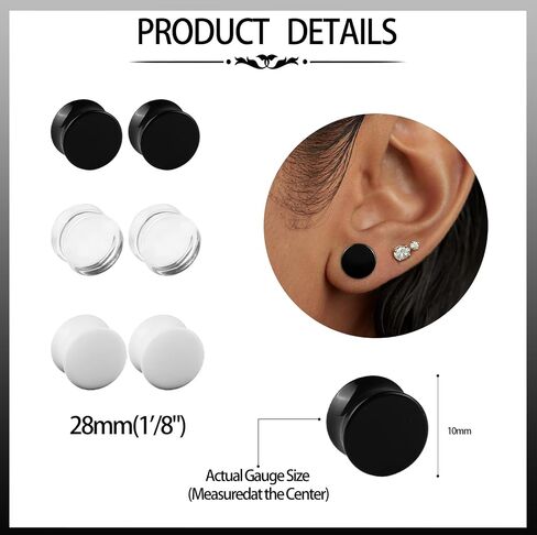 6Pcs Acrylic Gauges for Ear 0G-28mm Clear Black White Ear Plugs Double Flare Tunnels Ear Expander Body Piercing Jewelry for Women Men in Kuwait