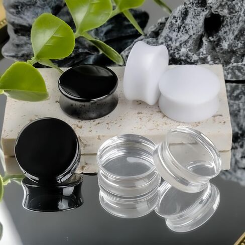 6Pcs Acrylic Gauges for Ear 0G-28mm Clear Black White Ear Plugs Double Flare Tunnels Ear Expander Body Piercing Jewelry for Women Men in Kuwait