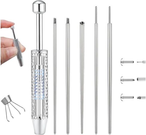 GraceWhisper Piercing Taper Ball Grabber Tool Kit-14G 16G 18G 20G Stainless Steel Body Piercing Insertion Tool for Changing Flat Back Earrings Nose Lip Navel Jewelry Set Threadless&Threaded Included in Saudi Arabia
