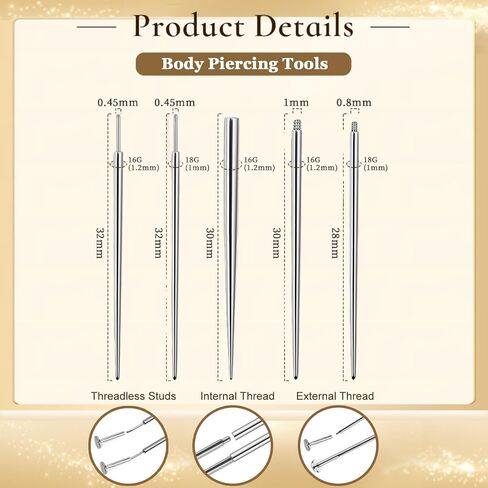 GraceWhisper Piercing Taper Ball Grabber Tool Kit-14G 16G 18G 20G Stainless Steel Body Piercing Insertion Tool for Changing Flat Back Earrings Nose Lip Navel Jewelry Set Threadless&Threaded Included in Saudi Arabia