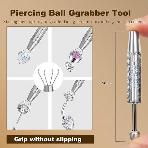 GraceWhisper Piercing Taper Ball Grabber Tool Kit-14G 16G 18G 20G Stainless Steel Body Piercing Insertion Tool for Changing Flat Back Earrings Nose Lip Navel Jewelry Set Threadless&Threaded Included in Saudi Arabia