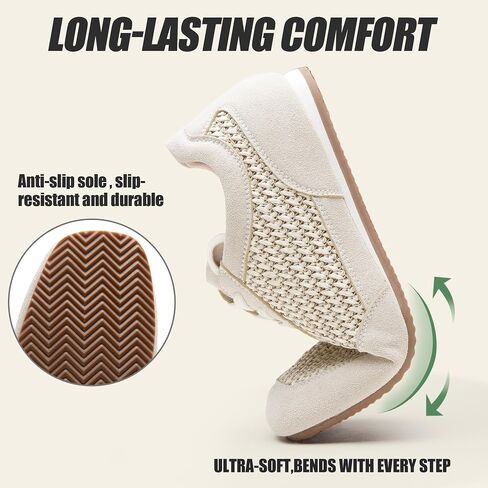 Vepose Women's Fashion Sneakers, Lightweight Breathable Mesh Tennis Shoes, 8206 Casual Suede Woven Raffia Square Toe Lace Up Retro Trainers, Everyday Walking Travel Work in Kuwait