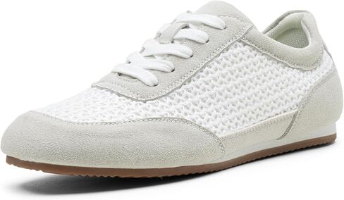 Vepose Women's Fashion Sneakers, Lightweight Breathable Mesh Tennis Shoes, 8206 Casual Suede Woven Raffia Square Toe Lace Up Retro Trainers, Everyday Walking Travel Work in Kuwait