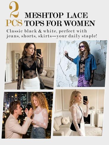 Women's Lace Mesh Tops Long Sleeve Sheer Shirts Y2K Floral Print Undershirt Mock Neck See Through Going Out Tops in Saudi Arabia
