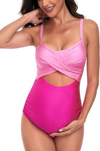 SUMMERSUNSHINE Maternity Cutout One Piece Swimwear Front Cross Pregnancy Bathing Suit with Wrap Tie Back in Saudi Arabia
