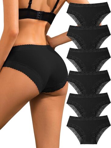 Lace Cotton Underwear Women Breathable Stretch Bikini Panties 6 Pack,XS-2XL in Saudi Arabia