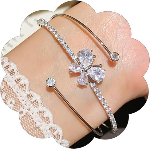 Crystal Butterfly Cuff Bracelet for Women Layered Gold Silver Open Adjustable Cuff Bangle Birthstone Bracelets Party Wedding Jewelry in Saudi Arabia