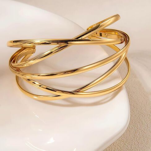 Bohemian Multi-Layer Twisted Wire Cuff Bracelet – Punk Wide Gold Bangle, Gift-Ready for Her in Kuwait
