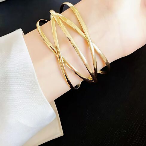 Bohemian Multi-Layer Twisted Wire Cuff Bracelet – Punk Wide Gold Bangle, Gift-Ready for Her in Kuwait