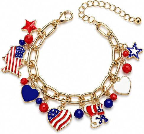 4th of July Bracelet for Women Patriotic Heart Star Bracelets Red White Blue American Flag Charm Bracelet Independence Day Celebration Outfit Jewelry in Kuwait