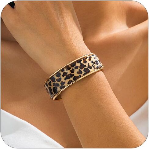 Leopard Print Bangle Bracelets for Women Gold Open Bangle Bracelets Boho Leopard Wrap Bracelets Vintage Wristband Statement Jewelry in Saudi Arabia