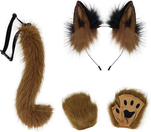 CHOICEONE Fluffy Fox Costume Set Cat Wolf Ears Gloves and Transformable Tail for Cosplay and Halloween Fursuits in Kuwait