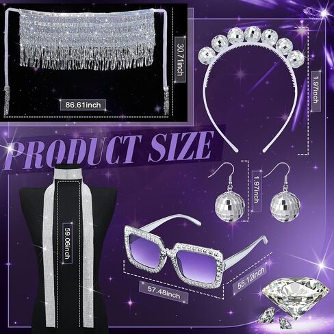 Twistover 5 Pcs 70s Women Disco Accessories Costume Disco Sequined Skirt Headband Sequin Scarf Sunglasses Earrings Earrings in Saudi Arabia