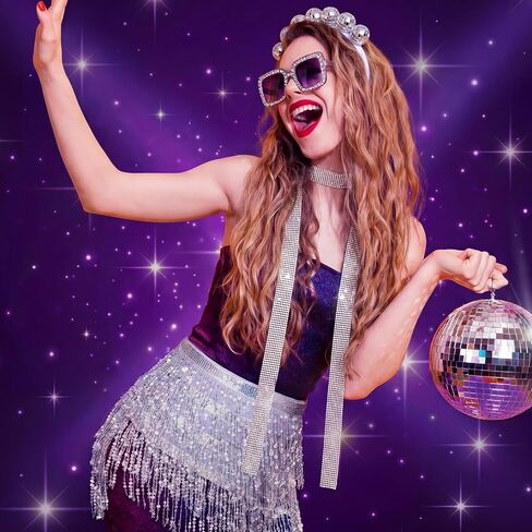 Twistover 5 Pcs 70s Women Disco Accessories Costume Disco Sequined Skirt Headband Sequin Scarf Sunglasses Earrings Earrings in Saudi Arabia