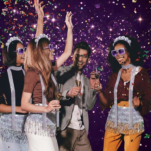 Twistover 5 Pcs 70s Women Disco Accessories Costume Disco Sequined Skirt Headband Sequin Scarf Sunglasses Earrings Earrings in Saudi Arabia