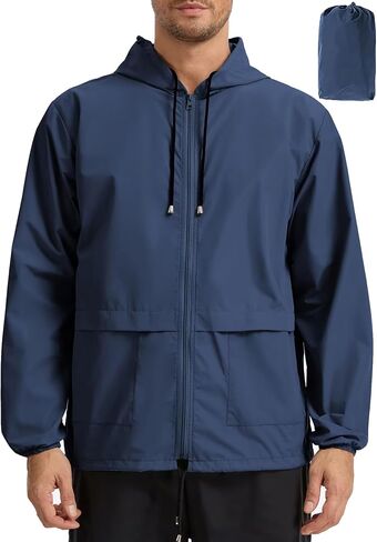 Mens Rain Jacket Lightweight Waterproof Raincoat with Hood Packable Windbreaker Jacket Hiking Cycling in Saudi Arabia