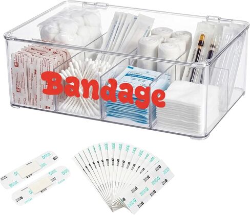 Bandage Storage Organizer, 8 Adjustable Compartments First Aid Storage Organizer with Flip Cover, Medical Supply Organizer for Cotton Swabs Pills, Clear in Saudi Arabia
